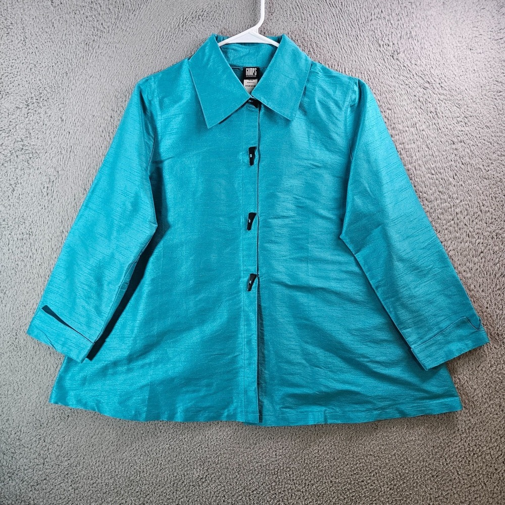 Gump's San Francisco Top Jacket Women Large Silk Blend Oversized Green‎ USA